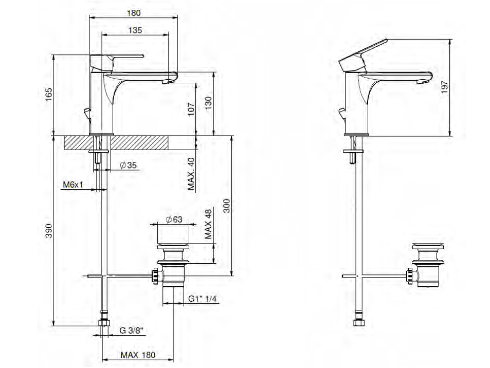 Miscelatore monocomando medio cromato per lavabo con bocca lunga Tiemme serie Ten