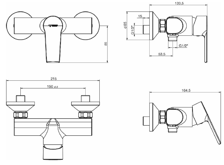 Miscelatore monocomando cromato per doccia senza accessori Tiemme serie Ten