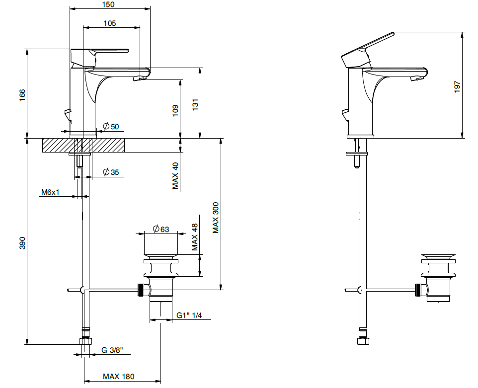 Miscelatore monocomando medio cromato per lavabo Tiemme serie Ten