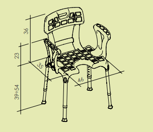 Sedia da doccia regolabile per disabili, rettangolare, colore nero con schienale e braccioli