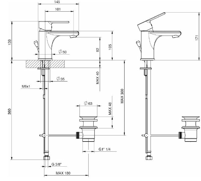Miscelatore monocomando cromato per lavabo Tiemme serie Ten