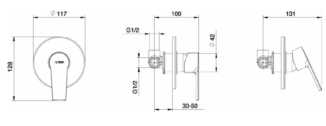 Miscelatore monocomando da incasso cromato per doccia Tiemme serie Ten