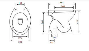 Vaso wc a terra con scarico a pavimento in ceramica bianca serie Elite. Coprivaso (escluso)