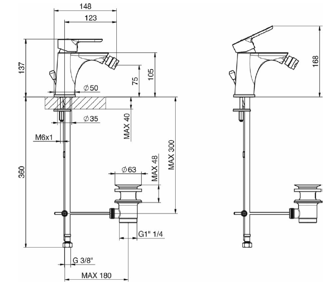 Miscelatore monocomando cromato per bidet Tiemme serie Eleven