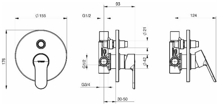 Miscelatore monocomando da incasso cromato per doccia/vasca con deviatore 2 uscite Tiemme serie Eleven