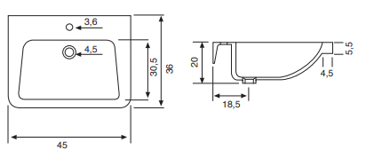 Lavabo a parete quadrato in ceramica bianca