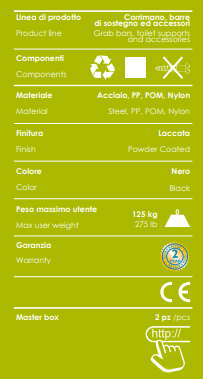 Barra ribaltabile da muro laccata nera 70 cm