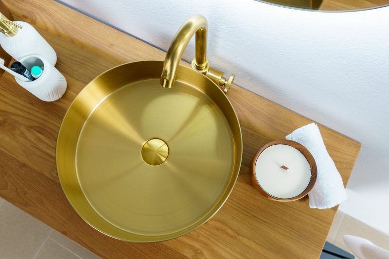 Lavabo oro matt - in Acciaio - Rotondo - da appoggio "Foyer"