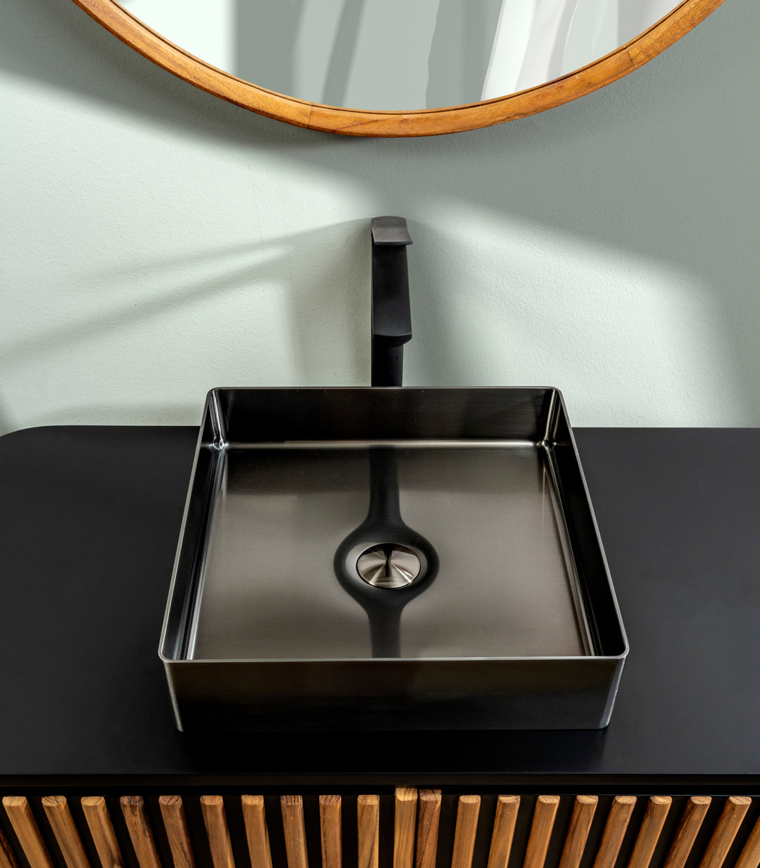 Lavabo Titanio Nero - in Acciaio - Quadrato - da appoggio "Foyer"
