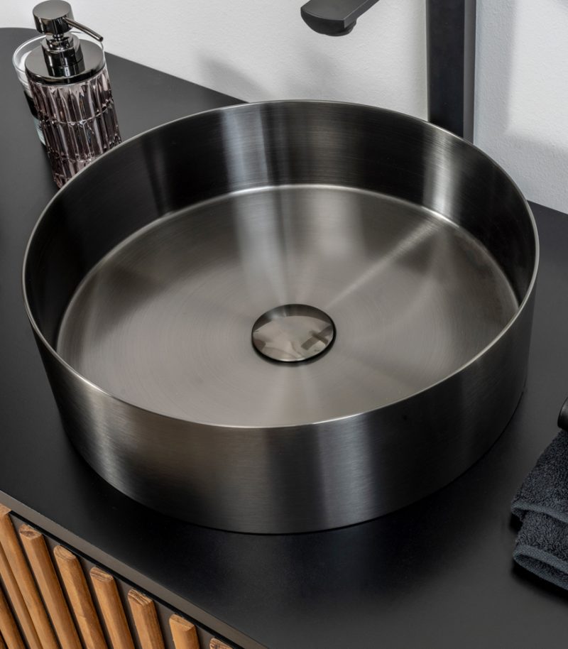 Lavabo Titanio nero - in Acciaio - Rotondo - da appoggio "Foyer"