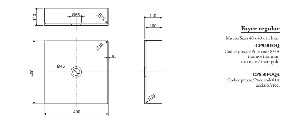Lavabo Titanio Nero - in Acciaio - Quadrato - da appoggio "Foyer"