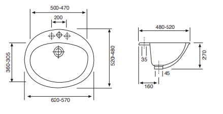 Lavabo da incasso soprapiano in ceramica bianca
