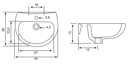 Lavabo a parete tondo in ceramica bianca da 45 cm