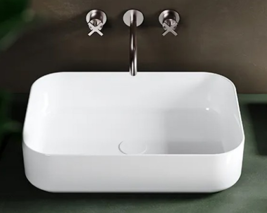 Lavandino bagno da appoggio in ceramica bianca, 50cm - "Infinity"