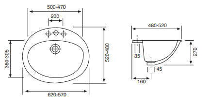 Lavabo da incasso soprapiano in ceramica bianca