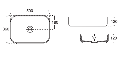 Lavandino bagno da appoggio in ceramica bianca, 50cm - "Infinity"