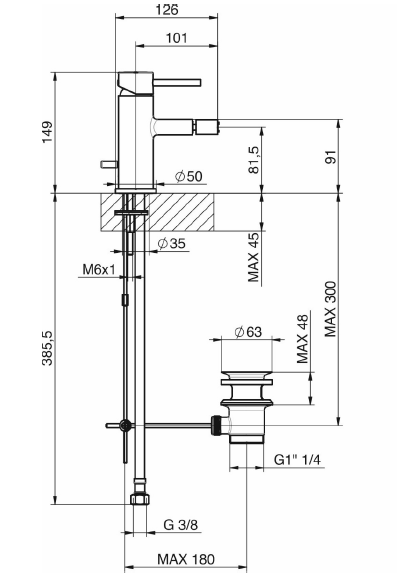 Miscelatore monocomando cromato per bidet Tiemme serie Fly Pin