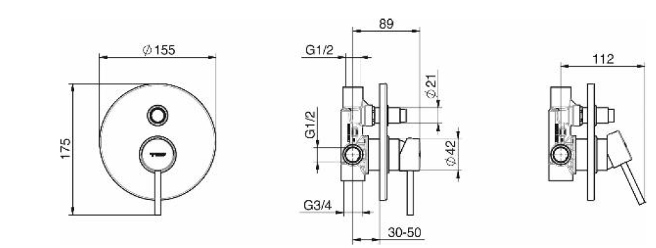 Miscelatore monocomando da incasso cromato per doccia/vasca con deviatore 2 uscite Tiemme serie Fly Pin