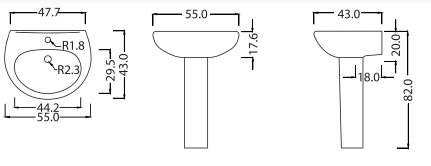Lavabo in ceramica bianca serie Orchidea (colonna esclusa) 55 cm
