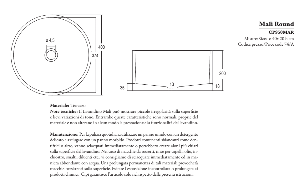 Mali Round Lavabo in cemento Ø 40
