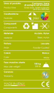 Corrimano lineare laccato con piastre di fissaggio in nylon 100 cm