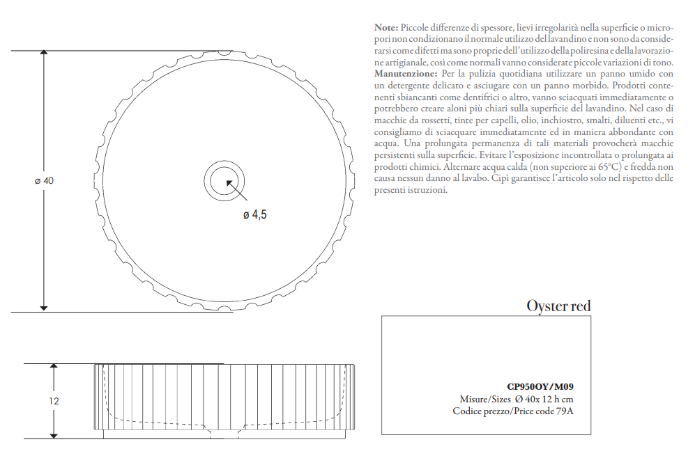 Oyster red Lavabo in cemento Ø 40