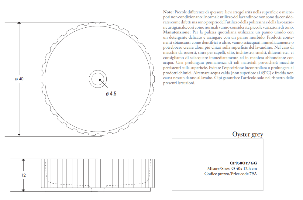Oyster grey Lavabo in cemento Ø 40