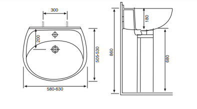 Lavabo in ceramica bianca serie Elite 64 cm