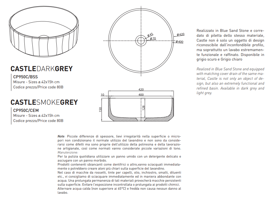 Castle Smoke Grey Lavabo ø 42