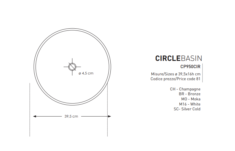 Circle Lavabo vetro soffiato colore Silver cold Ø 39,5