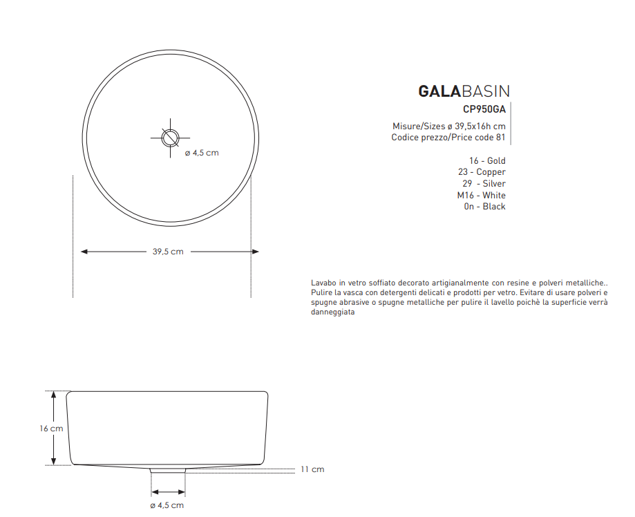 Gala Lavabo in vetro soffiato colore Bianco ø 39,5
