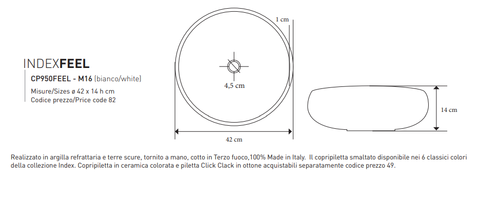 Lavabo Circolare da Appoggio Ø42cm in ceramica (Bianco) - Index Feel