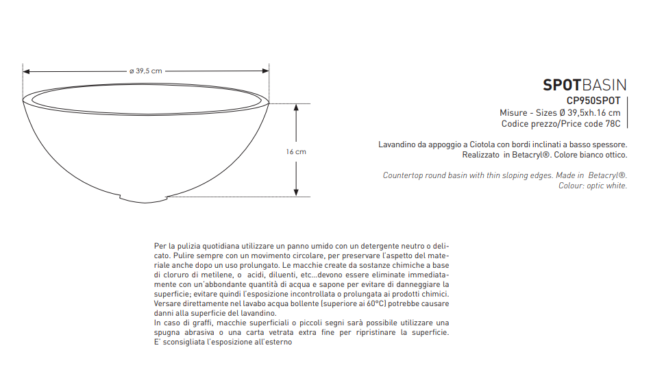 Spot Lavabo in resina Ø 39,5 Bianco