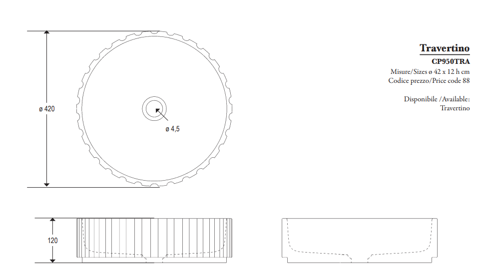 Travertino Lavabo in marmo ø 42
