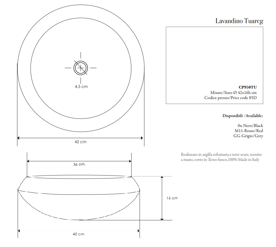 Tuareg Lavabo in terracotta colore Rosso Ø 42