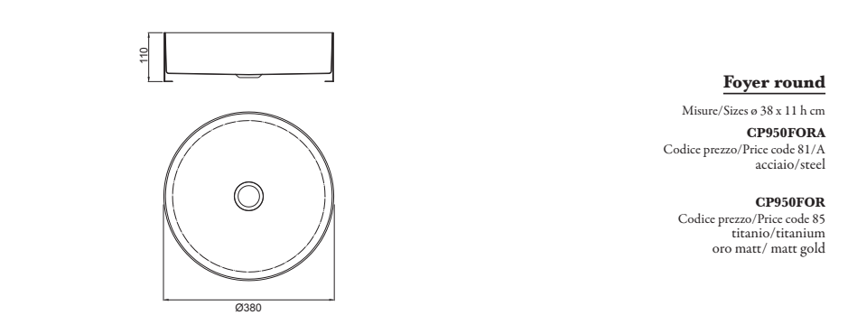 Lavabo Titanio nero - in Acciaio - Rotondo - da appoggio "Foyer"