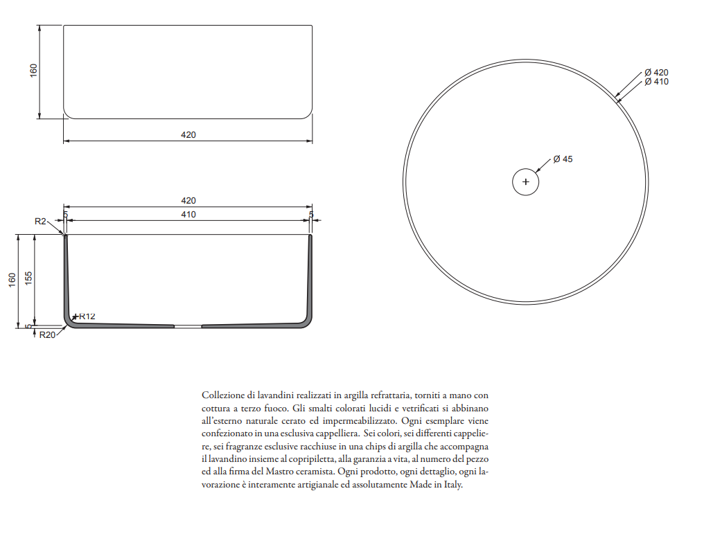 Index Red Lavabo in terracotta colore Bianco Ø 42