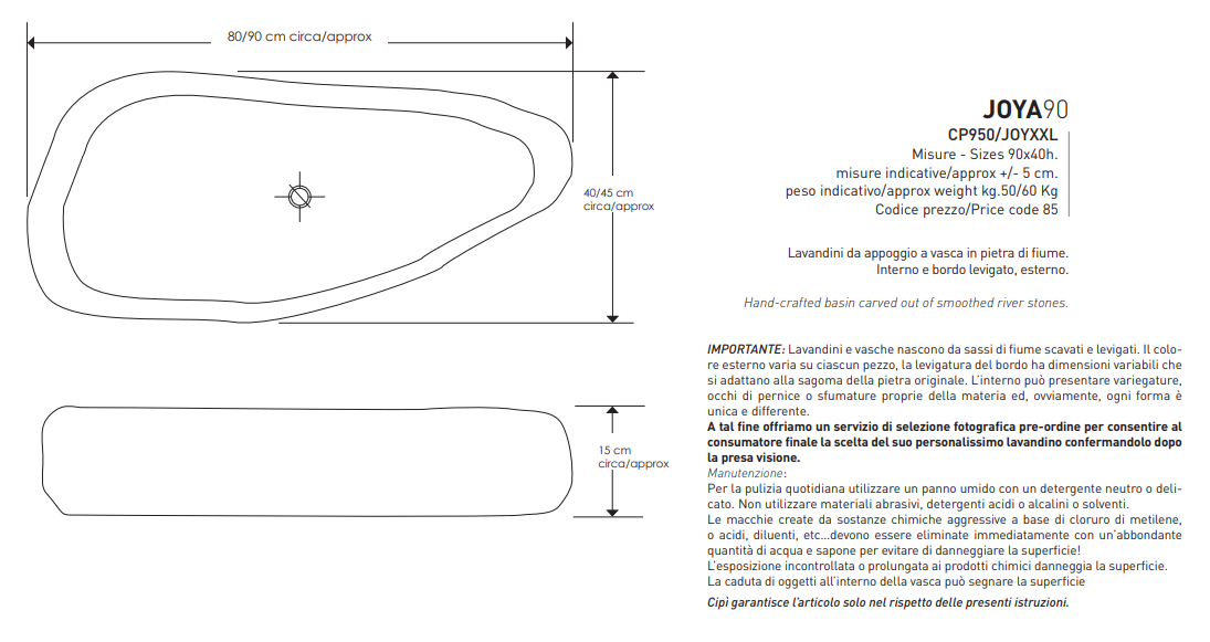Joya 90 XXL Lavabo Ø 45 / 56 In pietra di fiume