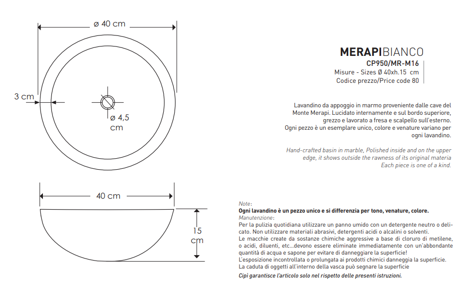 Merapi Lavabo Nero Ø 40