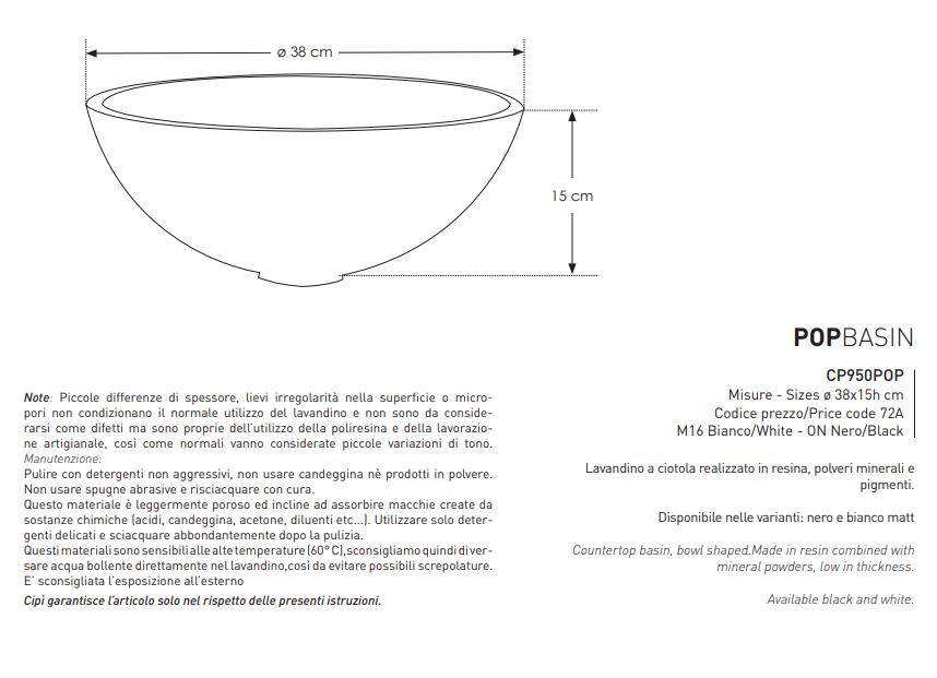 Pop Lavabo in resina ø 38 Nero