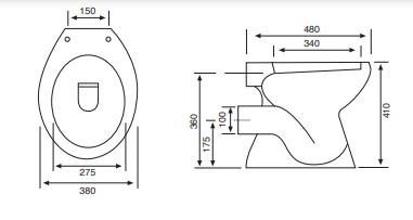 Vaso wc a terra con scarico a parete in ceramica bianca serie Elite. Coprivaso (escluso)