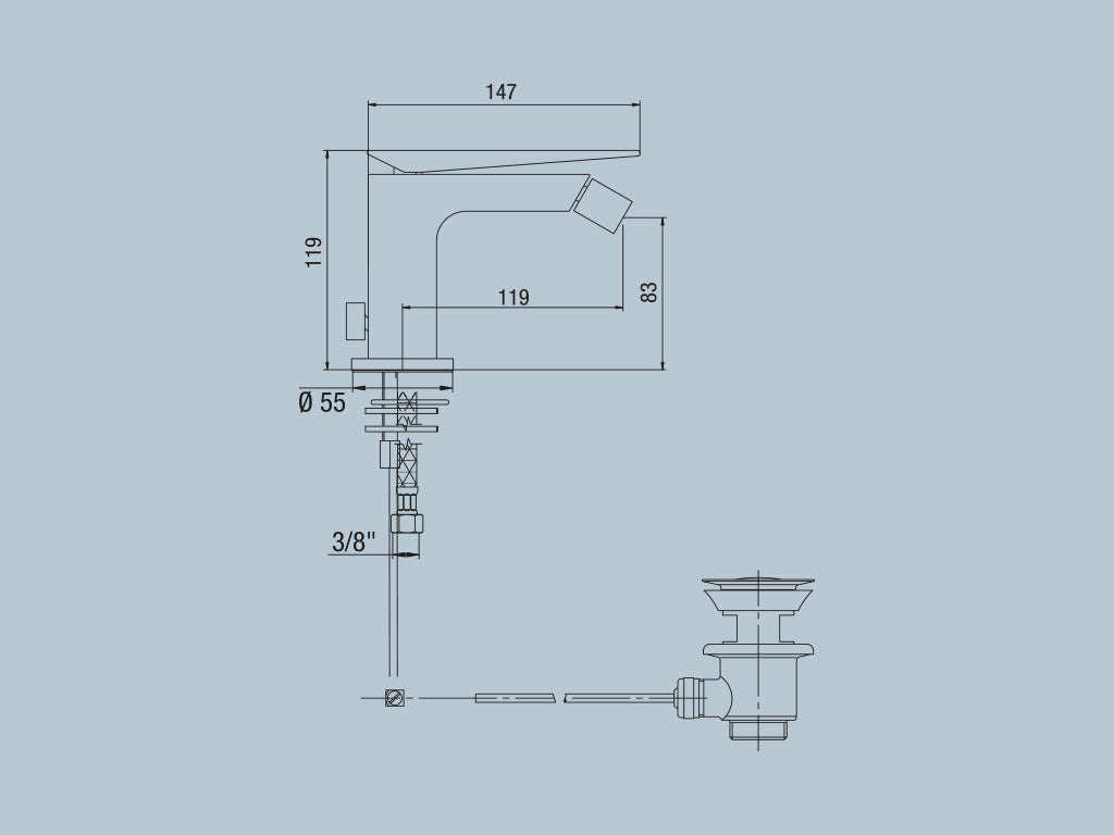 Rubinetto per bidet monoforo con scarico 1”1/4 JACUZZI . mod BEAM