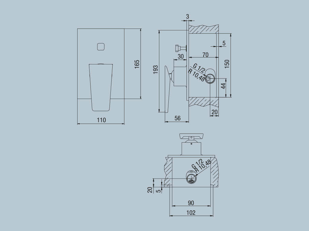 Miscelatore doccia da incasso con deviatore JACUZZI . mod BEAM