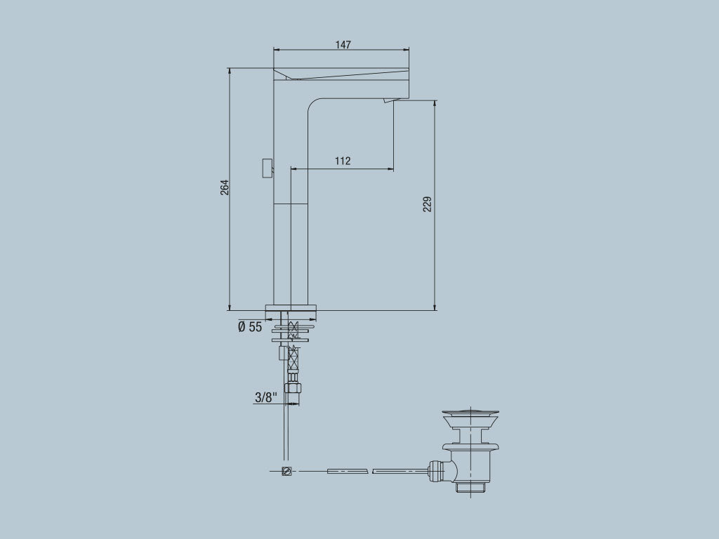 Rubinetto per lavabo ALTO monoforo con scarico 1”1/4 JACUZZI . mod BEAM