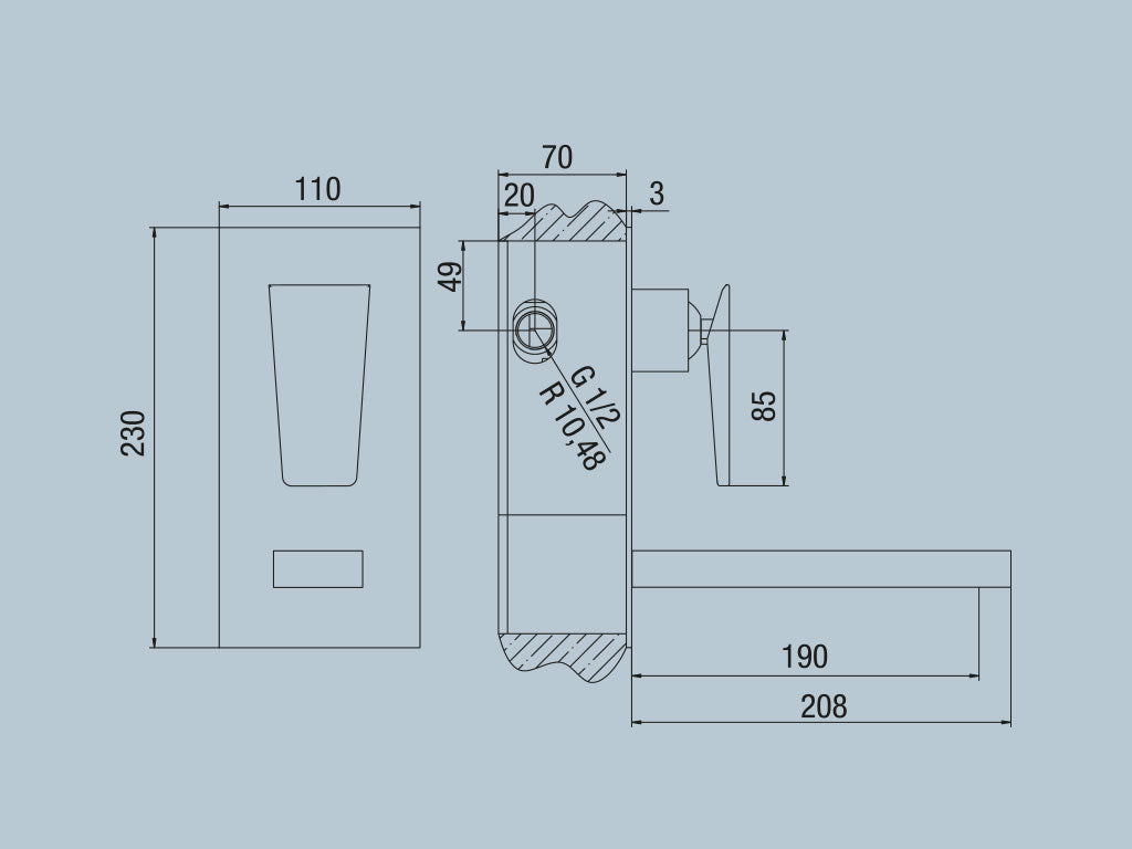 Rubinetto per lavabo a muro c/piastra verticale jACUZZI . mod BEAM