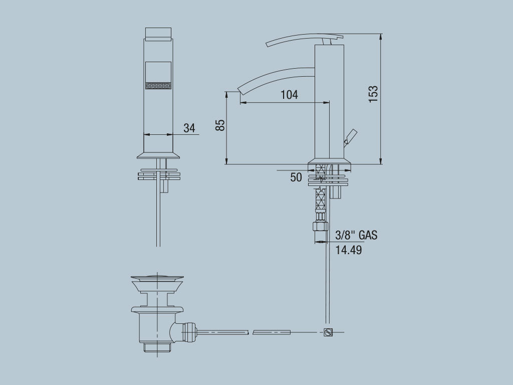 Rubinetto lavabo monoforo con scarico 1”1/4 JACUZZI . mod GLINT