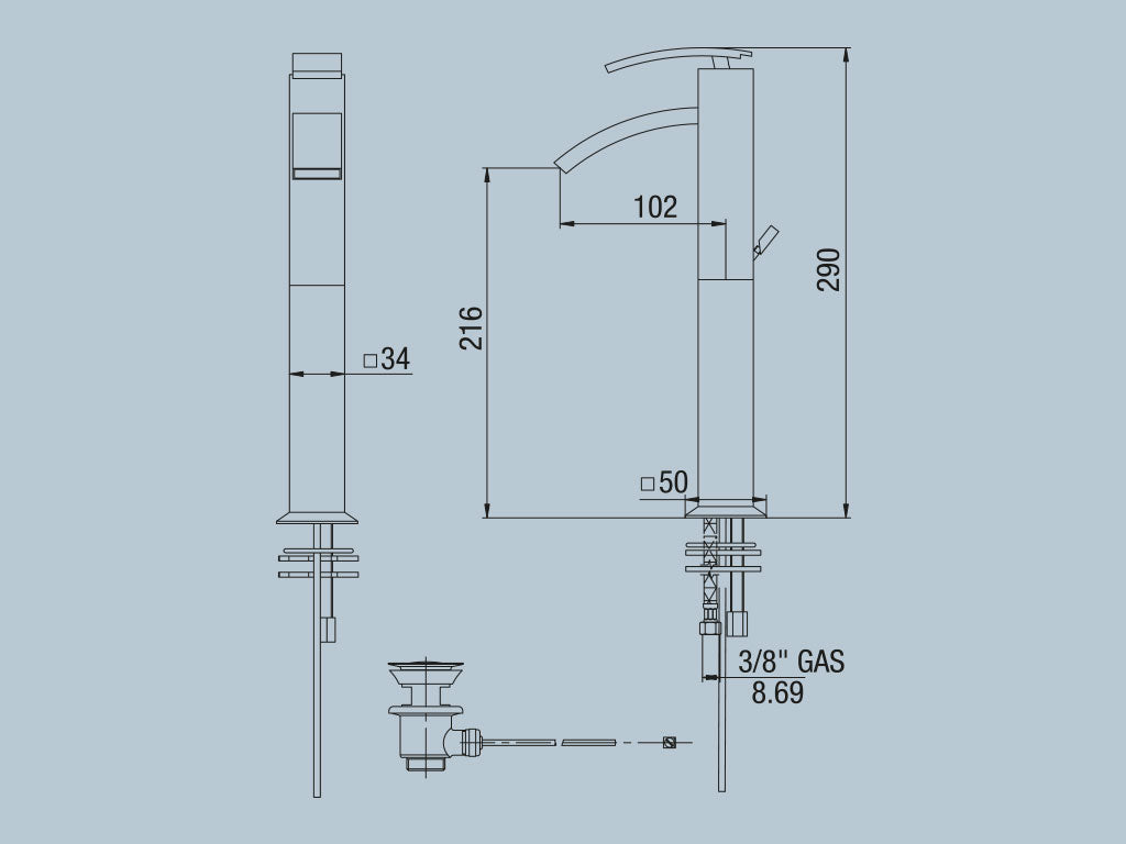 Rubinetto lavabo alto c/scarico da 1-1/4" JACUZZI . mod GLINT
