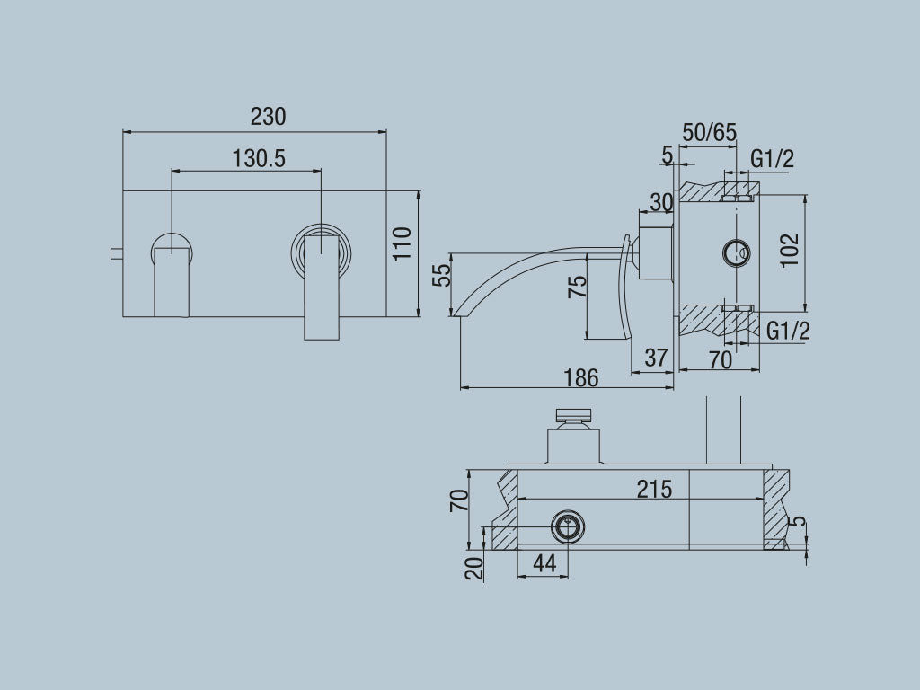 Rubinetto lavabo a muro c/piastra JACUZZI . mod GLINT