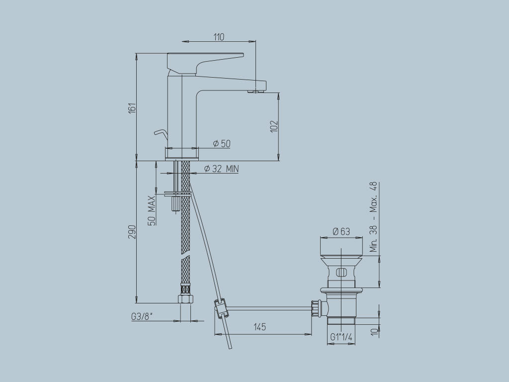 Rubinetto per lavabo monoforo con scarico 1”1/4 JACUZZI . mod MOONLIGHT