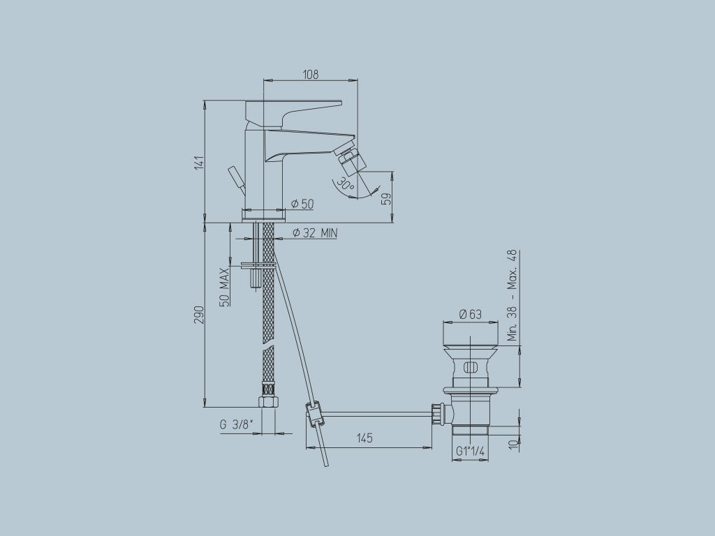 Rubinetto per bidet monoforo con scarico 1”1/4 JACUZZI . mod MOONLIGHT